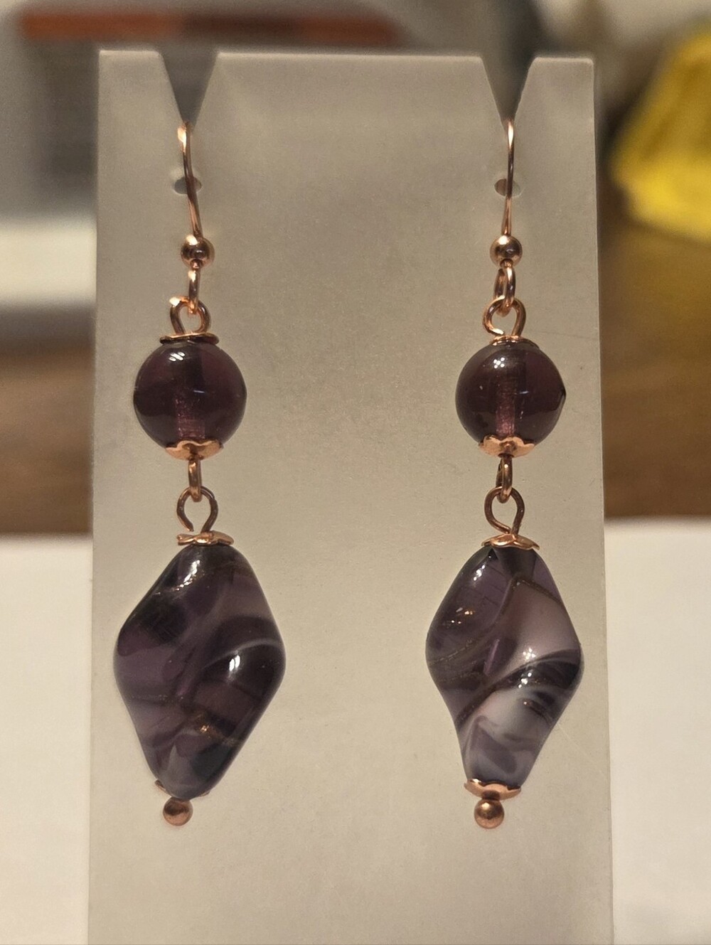 Handmade Purple Glass Earrings Made With Vintage Beads